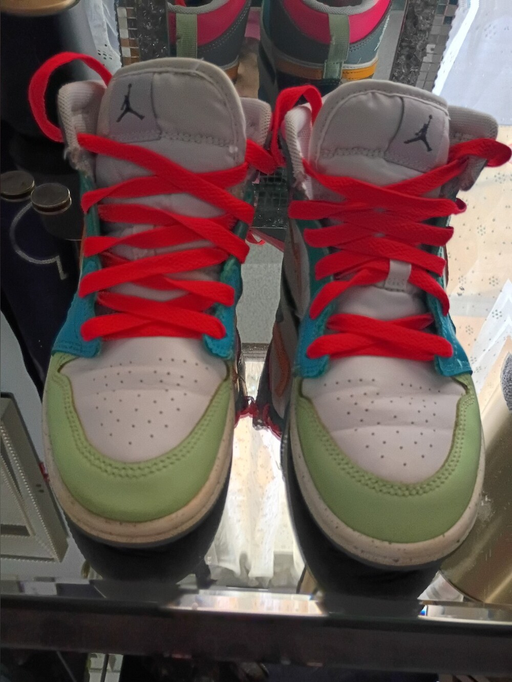 Jordan Kids Multicolor High-Top Sneakers with Red Laces